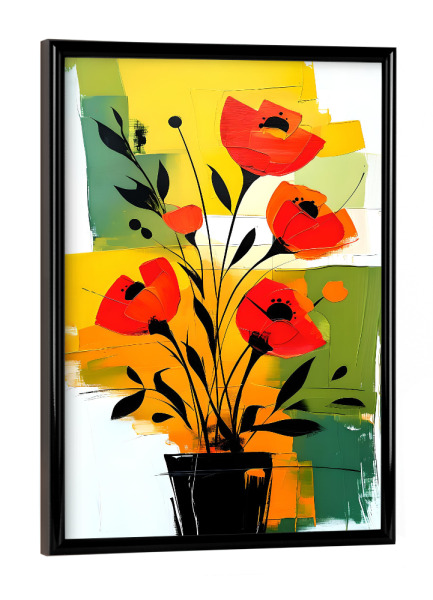 Poster mit schwarzem Rahmen "Abstract Red Flowers in Black Vase" artboxONE - Floral,Abstrakt