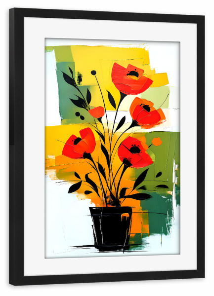 Poster mit Rahmen schwarz "Abstract Red Flowers in Black Vase" artboxONE - Floral,Abstrakt
