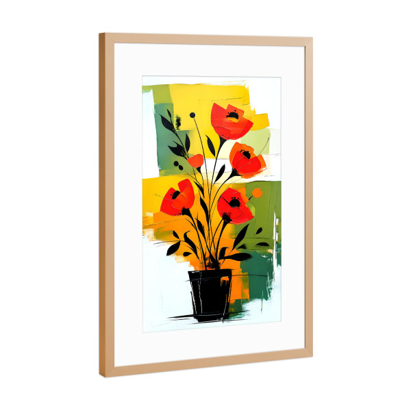 Poster mit Rahmen Kupfer "Abstract Red Flowers in Black Vase" artboxONE - Floral,Abstrakt
