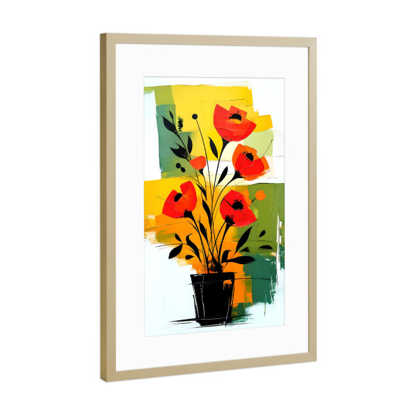 Poster mit Rahmen Gold "Abstract Red Flowers in Black Vase" artboxONE - Floral,Abstrakt