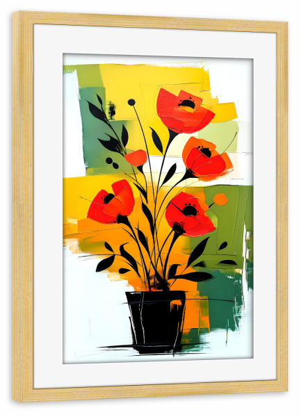 Poster mit Rahmen kiefer "Abstract Red Flowers in Black Vase" artboxONE - Floral,Abstrakt
