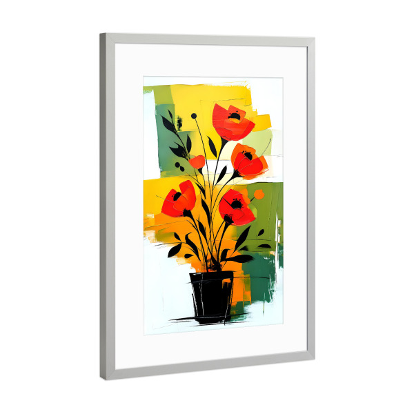 Poster mit Rahmen Silber "Abstract Red Flowers in Black Vase" artboxONE - Floral,Abstrakt