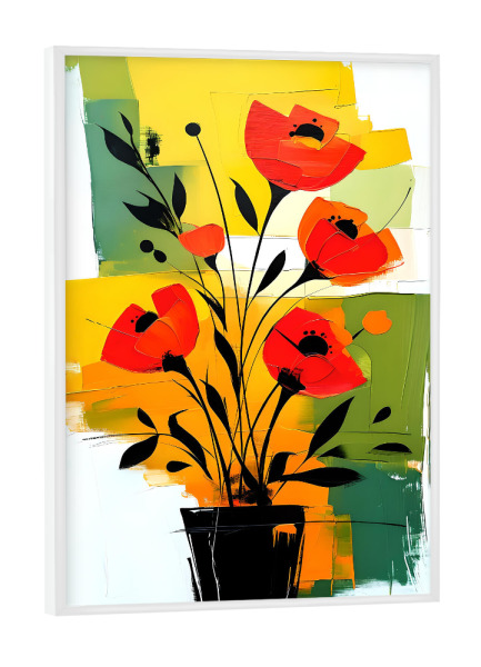 Poster mit weißem Rahmen "Abstract Red Flowers in Black Vase" artboxONE - Floral,Abstrakt