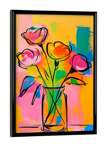 Poster mit schwarzem Rahmen "Buntes Blumenmalerei" artboxONE - Floral,Abstrakt