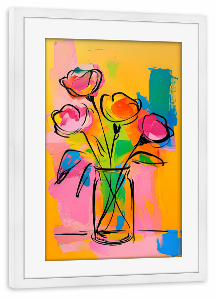 Poster mit Rahmen weiß "Buntes Blumenmalerei" artboxONE - Floral,Abstrakt