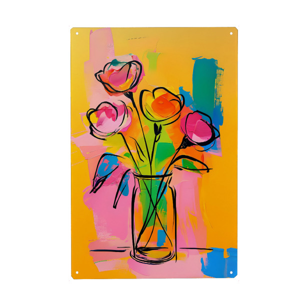 Holzbild "Buntes Blumenmalerei" artboxONE - Floral,Abstrakt - Blumen,Vase,Malerei,Blumen,Farbenfrohe,Helle,Moderne kunst,Stillleben,Blumenstrauß