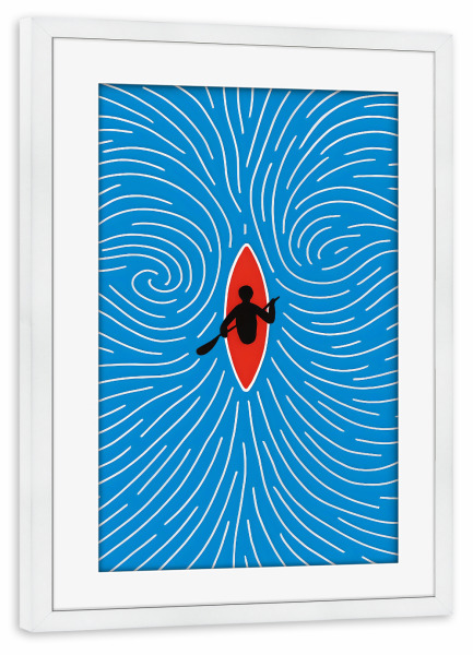 Poster mit Rahmen weiß "Kajakfahren auf blauem Wasser" artboxONE - Abstrakt,Sport,Sport / Motivation