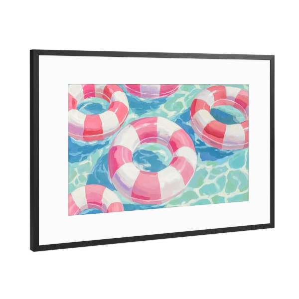 Poster mit Rahmen Schwarz (Metallic) "Schwimmreifen Pool-Spaß" artboxONE - Natur,Reise / Strand und Meer,Sport / Sommerspiele