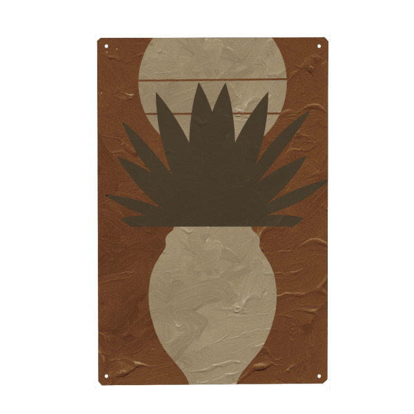 Metall Poster "Terracotta Line No I" artboxONE - Abstrakt,Geometrie - Terracotta,Vase,Pflanze,Braun,Beige,Erdfarben,Struktur,Illustration,Treechild