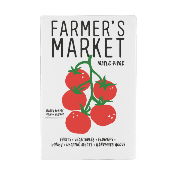 Metall Poster "Maple Ridge Farmer's Market" artboxONE - Typografie,Essen & Trinken - Farmer's market,Maple ridge,Fresh produce,Organic,Handmade,Local