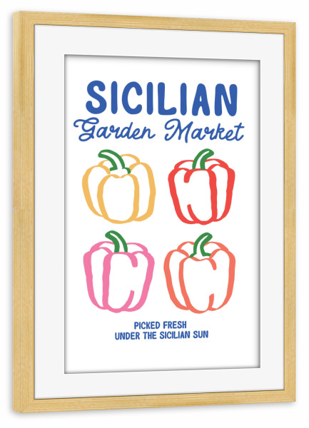 Poster mit Rahmen kiefer "Sicilian Garden Market Peppers" artboxONE - Essen & Trinken