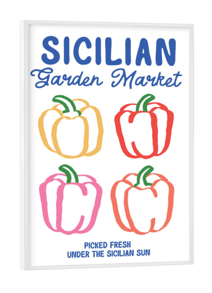 Poster mit weißem Rahmen "Sicilian Garden Market Peppers" artboxONE - Essen & Trinken