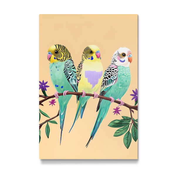 Galerie-Print "Three Colorful Budgies on a Branch" 30x20 cm artboxONE