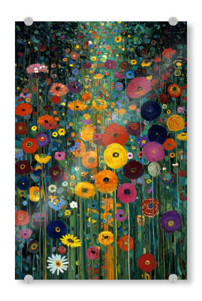 Acrylglasbild "Gartenblumen, style Klimt (matart)" artboxONE - Natur,Floral - Blumen,Garten,Natur,Modern,Kunst,Gustav klimt,Klimt