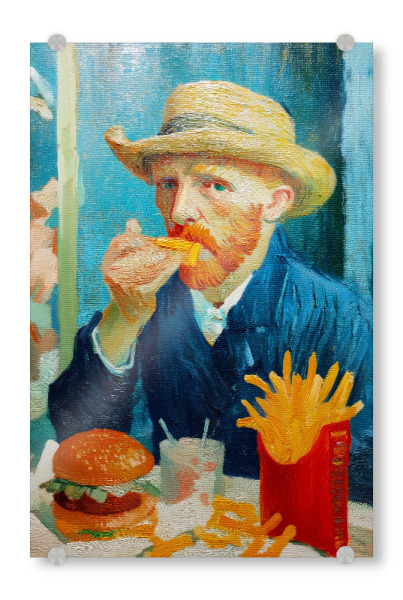 Acrylglasbild "Der Sternenbraten" artboxONE - Menschen,Lustig - Vincent van gogh,Maler,Fry,Pommes,Burger,Kunst,Essen