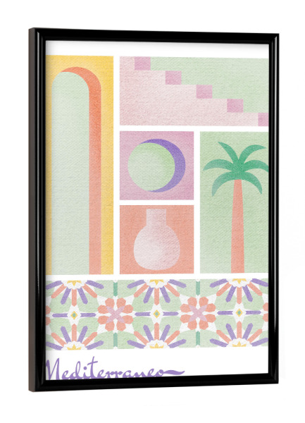 Poster mit schwarzem Rahmen "Mittelmeerkartolina" artboxONE - Reise,Architektur