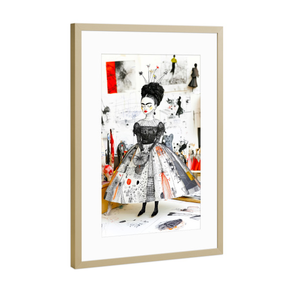 Poster mit Rahmen Gold "Frida Porträt s" artboxONE - Menschen - Frida,Frida kahlo,Porträt,Frau,Mädchen,Mode,Künstlerin