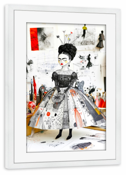 Poster mit Rahmen weiß "Frida Porträt s" artboxONE - Menschen - Frida,Frida kahlo,Porträt,Frau,Mädchen,Mode,Künstlerin