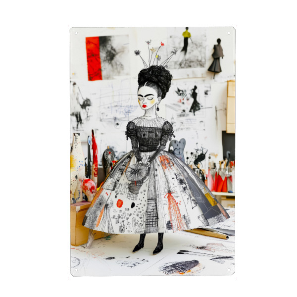 Metall Poster "Frida Porträt s" artboxONE - Menschen - Frida,Frida kahlo,Porträt,Frau,Mädchen,Mode,Künstlerin - Blechschild