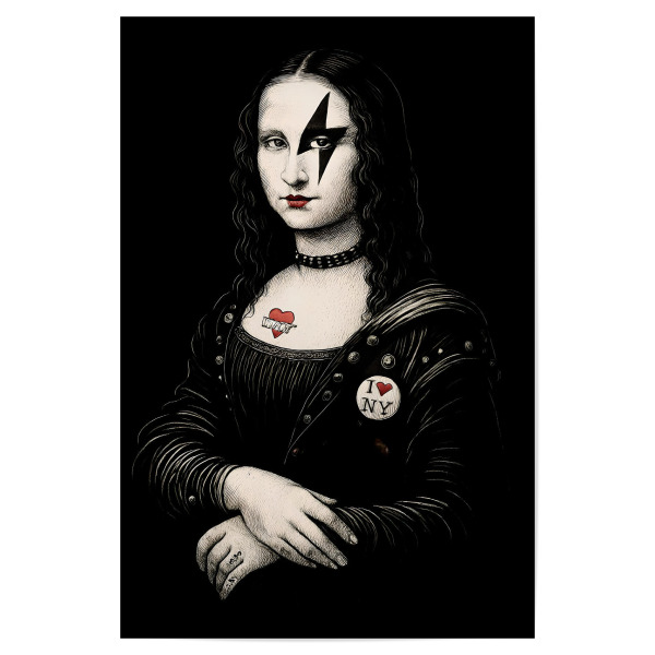 Poster "Punkrock Mona Lisa" artboxONE - Abstrakt,Fashion,Lustig - Mona lisa,Kuss,Mashup,Rock'n'roll,Kunst,Porträt,Tattoo,Ich liebe ny,Musik,Parodie