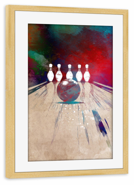 Poster mit Rahmen kiefer "Bowling Sport Art B" artboxONE - Sport,Sport / Motivation - Bowl,Bowling,Sport,Kunst,Spieler