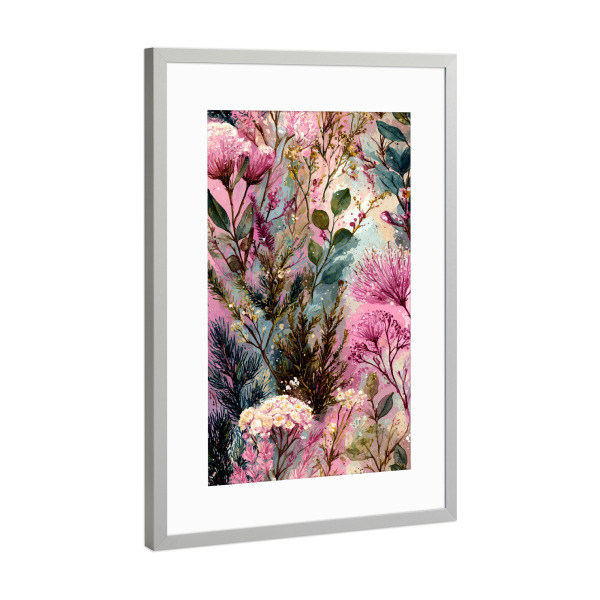 Poster mit Rahmen Silber "Magische Natur floral j" artboxONE - Natur,Floral - Natur,Blumen,Blumen,Botanische,Blätter,Blatt,Pflanze