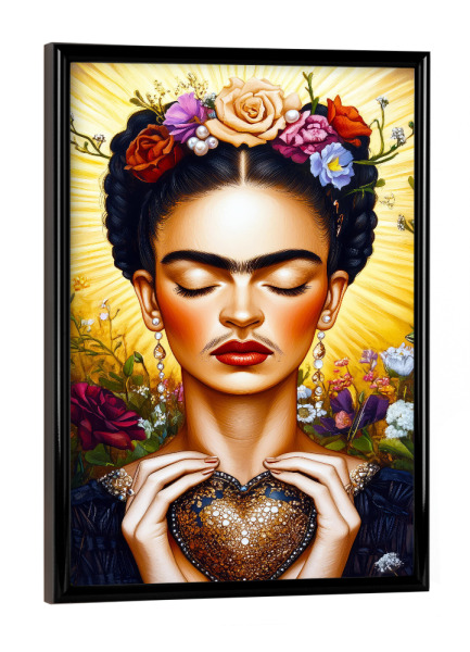Poster mit schwarzem Rahmen "Frida Porträt mit Herz t" artboxONE - Menschen,Liebe - Frida,Frida kahlo,Porträt,Frau,Mädchen,Herz