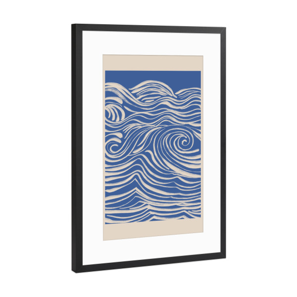 Poster mit Rahmen Schwarz (Metallic) "Abstrakte weiße Wirbel auf Blau" artboxONE - Abstrakt,Reise / Strand und Meer