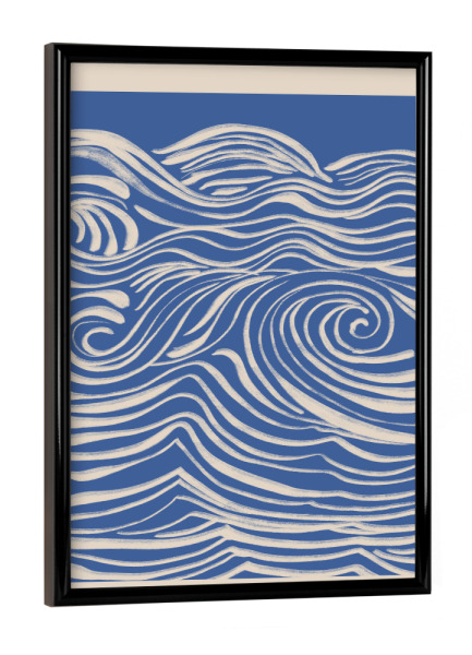 Poster mit schwarzem Rahmen "Abstrakte weiße Wirbel auf Blau" artboxONE - Abstrakt,Reise / Strand und Meer