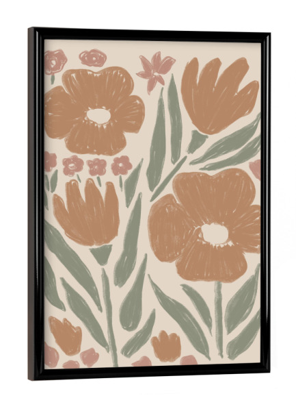 Poster mit schwarzem Rahmen "Florale Umrisse auf Beige" artboxONE - Natur,Floral,Abstrakt - Floral,Blumen,Abstrakt
