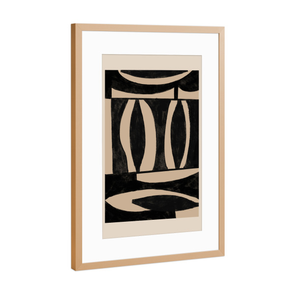 Poster mit Rahmen Kupfer "Geometric Abstract Black Beige" artboxONE - Abstrakt,Geometrie