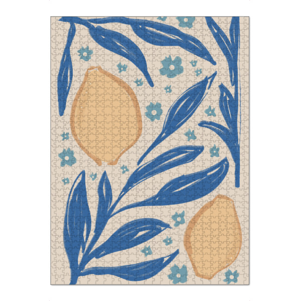 Puzzle Ravensburger "Gelbe Zitronen und blaue Blätter" artboxONE - Natur,Essen & Trinken,Abstrakt
