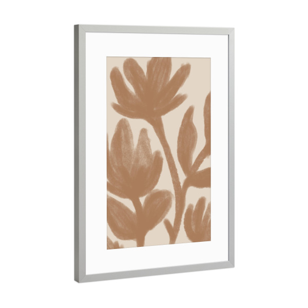 Poster mit Rahmen Silber "Abstrakte braune Blumensilhouetten" artboxONE - Natur,Floral,Abstrakt