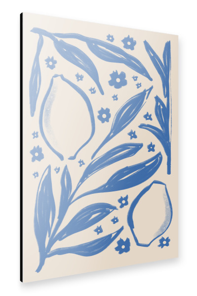 Alu-Dibond "Abstract Blue Lemons and Leaves" 30x20 cm artboxONE