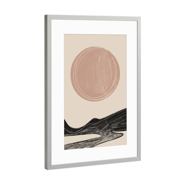 Poster mit Rahmen Silber "Abstrakte beige Sonne und Wellen" artboxONE - Natur,Abstrakt,Reise / Strand und Meer