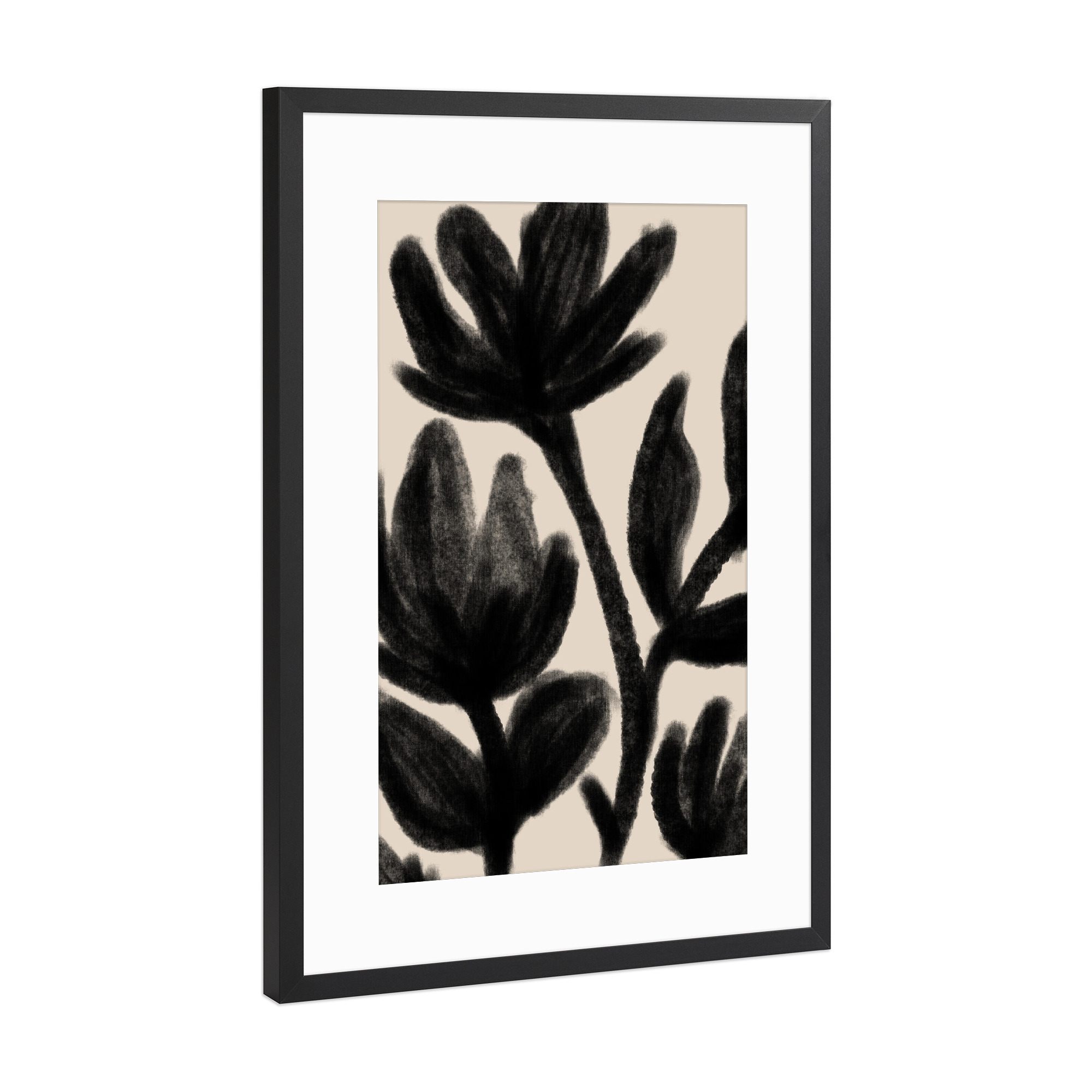 Poster mit Rahmen Schwarz (Metallic) "Abstract Black Floral Botanical" artboxONE - Natur,Floral,Abstrakt