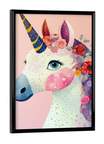 Poster mit schwarzem Rahmen "Magisches Einhorn a" artboxONE - Für Kinder,Tiere,Fiktion - Unicron,Pferd,Magie,Tier,Einhörner sind real