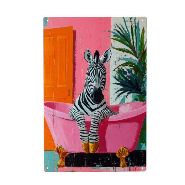 Metall Poster "Zebra nimmt ein Bad" artboxONE - Tiere,Lustig - Zebra,Tier,Pferd,Lustig,Bad - Blechschild