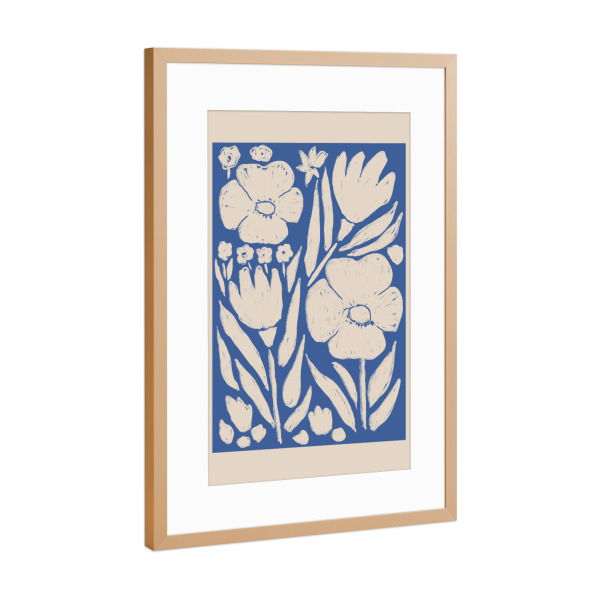 Poster mit Rahmen Kupfer "Blau und beige botanische Blumen" artboxONE - Natur,Floral,Abstrakt