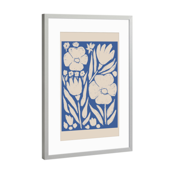 Poster mit Rahmen Silber "Blau und beige botanische Blumen" artboxONE - Natur,Floral,Abstrakt