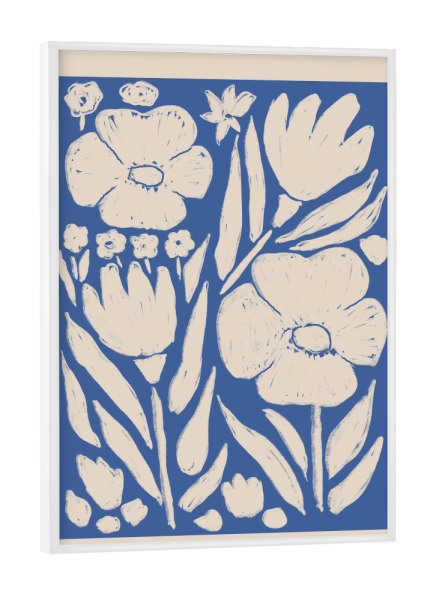 Poster mit weißem Rahmen "Blau und beige botanische Blumen" artboxONE - Natur,Floral,Abstrakt