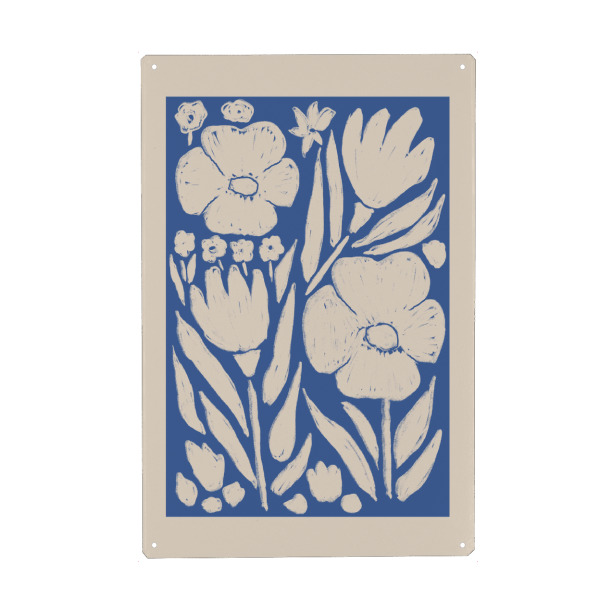 Metall Poster "Blau und beige botanische Blumen" artboxONE - Natur,Floral,Abstrakt