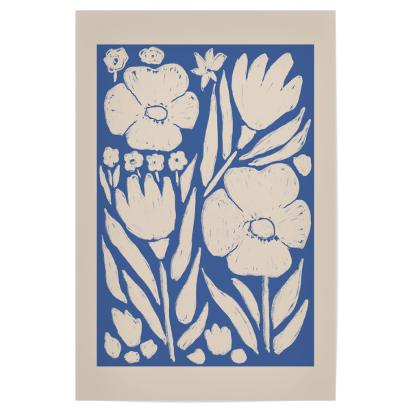 Poster 30x20 cm "Blau und beige botanische Blumen" artboxONE - Natur,Floral,Abstrakt
