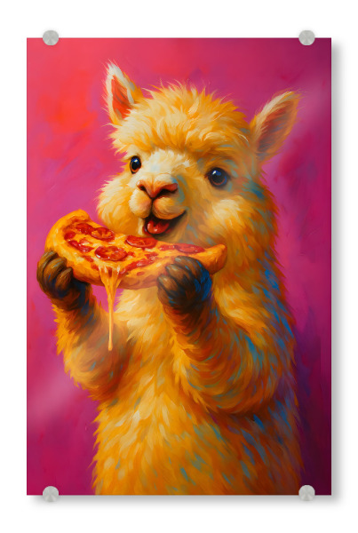 Acrylglasbild "Pizza-Liebe mit Alpaka" artboxONE - Tiere,Essen & Trinken,Lustig
