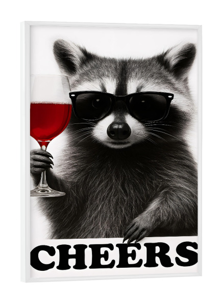 Poster mit weißem Rahmen "Waschbär zum Anstoßen" artboxONE - Tiere,Essen & Trinken,Essen & Trinken / Alkohol,Lustig
