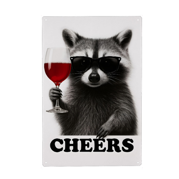 Metall Poster "Waschbär zum Anstoßen" artboxONE - Tiere,Essen & Trinken,Essen & Trinken / Alkohol,Lustig