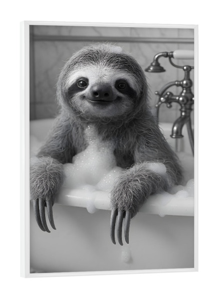 Poster mit weißem Rahmen "Faultier im Schaumbad" artboxONE - Tiere,Lustig
