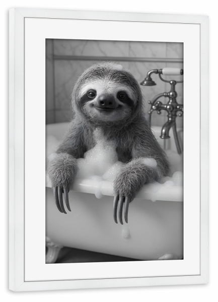 Poster mit Rahmen weiß "Faultier im Schaumbad" artboxONE - Tiere,Lustig