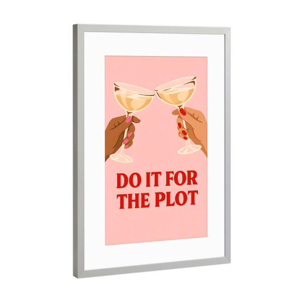 Poster mit Rahmen Silber "Cheers to the Plot Twist" artboxONE - Typografie,Essen & Trinken,Essen & Trinken / Alkohol