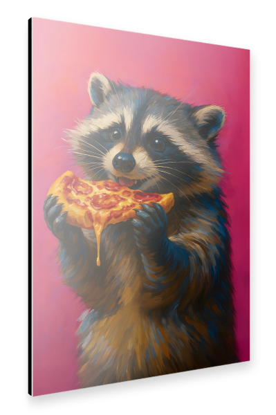 Alu-Dibond "Pizza-Party mit Waschbär" 30x20 cm artboxONE
